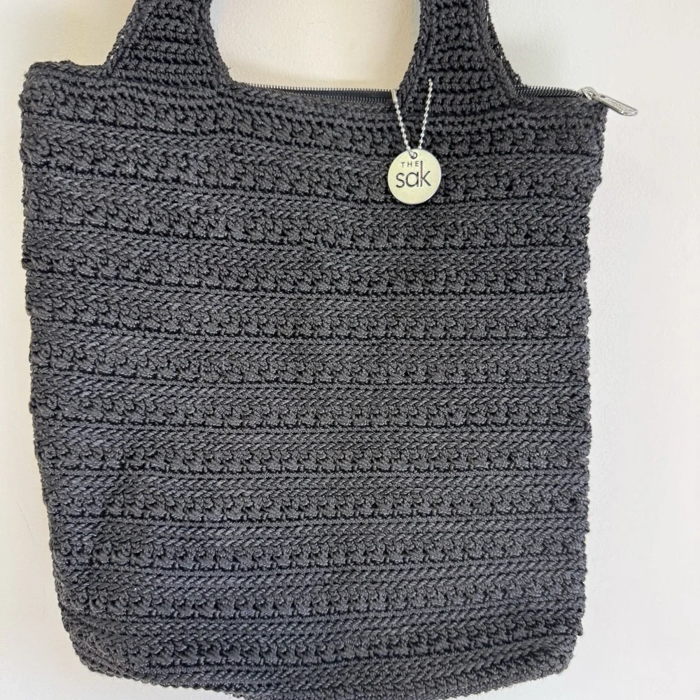 THE SAK Crochet Black Hobo Shoulder Bag Purse Beachy Boho Vacation Summer Travel